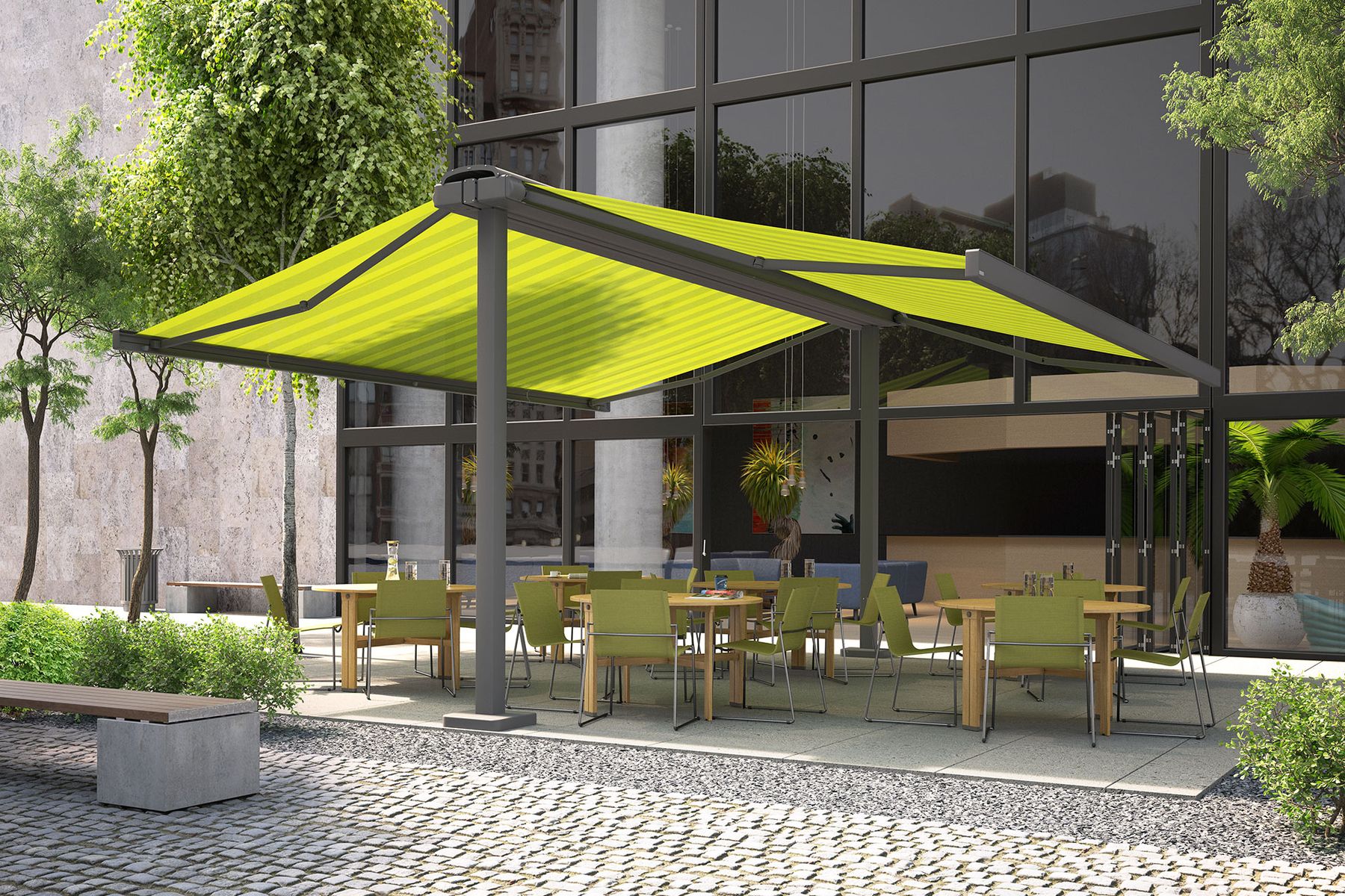 Großmarkise über einer Gastronomie-Terrasse
